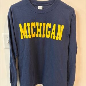 Gildan Navy and Yellow Michigan Long Sleeve Shirt